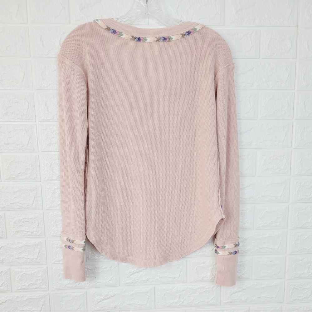 Nwt FREE PEOPLE Rainbow Thermal Henley Top | Pink | Size- XS - Picture 5 of 12